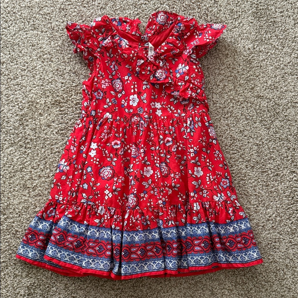 Janie and Jack Red Floral Dress with Blue Accents